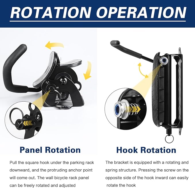 Swivel Bike Wall Mount, Vertical Bike Storage Rack, Space-Saving Hanger Hook for Garage & Apartment, Sturdy Holder Supports Up to 66 lbs, Scratch-Proof & Easy to Install