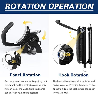 Swivel Bike Wall Mount, Vertical Bike Storage Rack, Space-Saving Hanger Hook for Garage & Apartment, Sturdy Holder Supports Up to 66 lbs, Scratch-Proof & Easy to Install