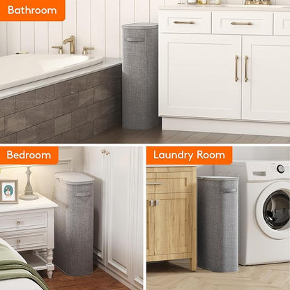 Lifewit Slim Laundry Basket with Lid, Narrow Large Laundry Hamper with Plastic Handles and Removable Bag, Tall Foldable Dirty Clothes Hampers for Laundry Room, Bedroom, Bathroom, Dorm, 75L Gray