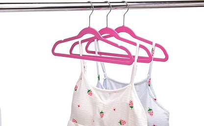 Quality Kids Children's Plastic Non Velvet Non-Flocked Thin Compact Shirt and Skirt/Pant Bundle Coat Hangers with Metal Clips for Skirts Pants Blouses 360° Swivel Hook, Jacket, Pink