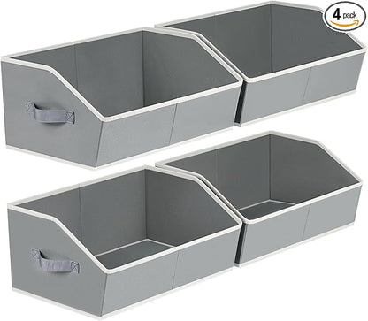 Homsorout Trapezoid Storage Baskets for Shelves - Large Fabric Baskets for Organizing, Foldable Storage Bin with Handles, Cube Storage Organizer Bins for Clothes, Blankets, 4 Pack, Grey
