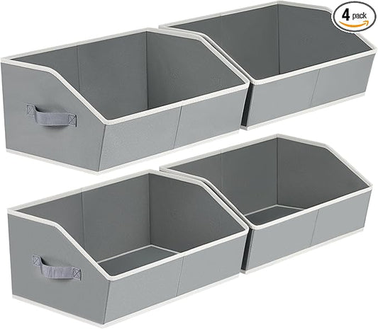 Homsorout Trapezoid Storage Baskets for Shelves - Large Fabric Baskets for Organizing, Foldable Storage Bin with Handles, Cube Storage Organizer Bins for Clothes, Blankets, 4 Pack, Grey