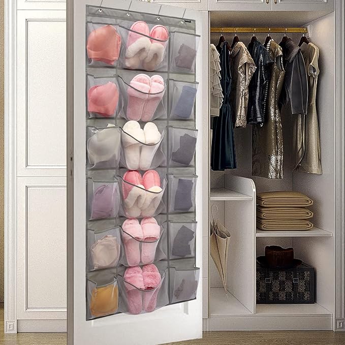 Over The Door Hanging Shoe Rack Organizer 18 Pockets Organizer with 6 Extra Large Mesh Pockets for Shoe Holder Storage (18 Pockets)