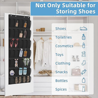 Aisoso Over the Door Shoe Organizer with 35 Large Breathable Mesh Pockets and 4 Metal Hooks Space Saving Hanging Storage Holder for Men's and Women's Shoes, Accessories, Black