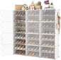 Portable Shoe Rack Organizer with Door, 48 Pairs Shoe Storage Cabinet Easy Assembly, Plastic Adjustable Shoes Organizer Stackable Detachable Free Standing Shoes Rack White