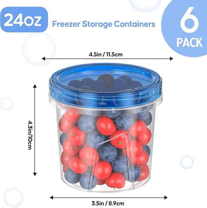 6 Pack-24 OZ Freezer Storage Containers Set, Small Plastic Containers with Twist Top Lids, Reusable Soup Containers for Meal Prep, Lunch, Leftovers