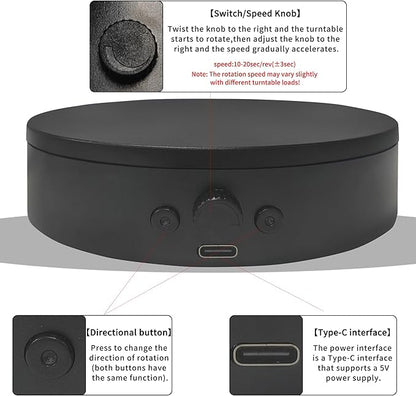 Rotating Display Stand Easy to Switch Direction, Spinning Platform Adjustable Speed, 360 Degree Motorized Photography Turntable for Jewelry, Shoes Display and Shooting, Lazy Susan(4.53" black)