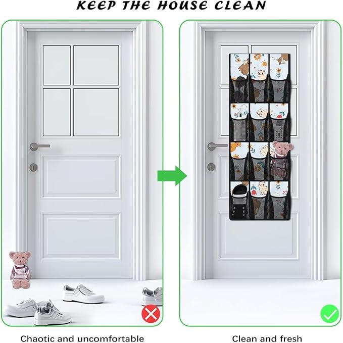 Capibala Flower Over The Door Shoe Organizer 12 Pockets Wall Hanging Storage for Closet Cute Bunny Back Door Storage Organizer for Living Room Easy to Install Shoe Holder Hanger