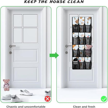 Capibala Flower Over The Door Shoe Organizer 12 Pockets Wall Hanging Storage for Closet Cute Bunny Back Door Storage Organizer for Living Room Easy to Install Shoe Holder Hanger