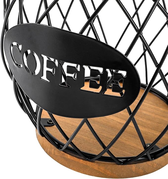 WRINGKIT Coffee Pod Holder with Lid, Large Capacity K Cup Storage Basket, Black Wire Coffee Pod Basket Decor for Countertop, Round Coffees Holder for Keurig Kcups, Espresso Capsules, Christmas Gift