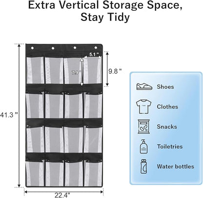 F-color 16-Pocket Hanging Organizer - Over the Door Shoe Organizer, Cruise Essentials for Cabin & RV, Breathable Mesh Storage Pockets, Space Saving Hanging Storage Holder with 4 Sturdy Metal Hooks