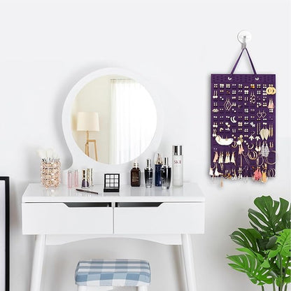 Resovo Hanging Earrings Organizer, Wall Earring Holder with 2 Hooks, Holds Up To 300 Pairs, Compact Design, Soft Material-Dark Purple