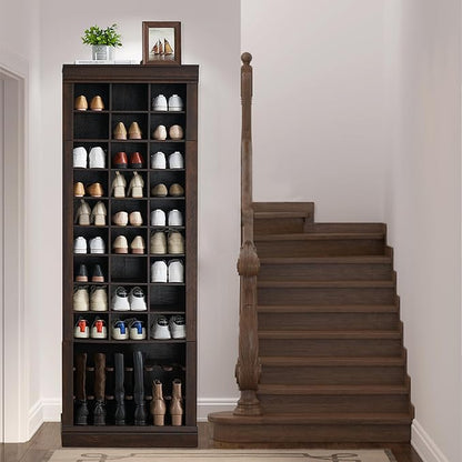 Shoe Storage Cabinet, Freestanding Tall Closet Shoe Organizer with Cubbies for 33 Pairs, Wooden Shoe Rack for Closet, Entryway, Living Room