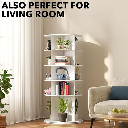 SpaceAid Rotating Shoe Rack 5 Tier Organizer, High Bottom Design Shoe Tower Spinning Storage Lazy Susan, Revolving Rack 360, Closet Handbag Display Rotate Organizers (White)
