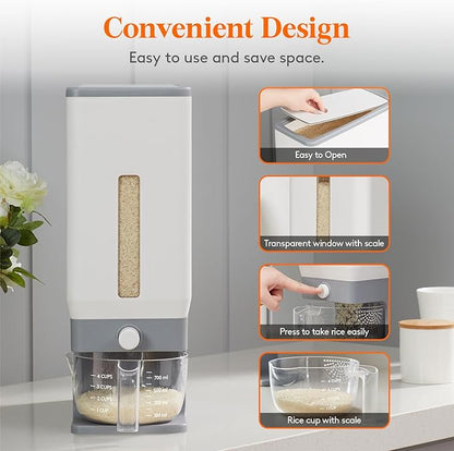 Lifewit 2 Pack Rice Dispenser 25 Lbs(11.3kg), Rice Storage Container Sealed Moisture Proof with Measuring Cup for Kitchen Pantry Household, BPA-Free, Grey