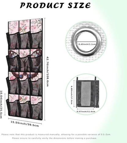 Butterfly Floral Over The Door Shoe Organizer,12 Mesh Pockets Hanging Storage Shoe Rack,Hanger Storage Organizer for Closet,Classroom Headphone Storage,Over Door Organizer for Toys