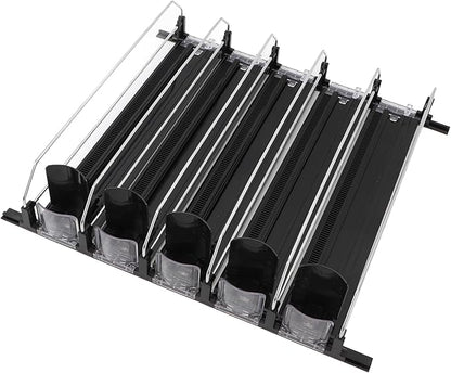 5pcs Drink Organizer for Fridge, Self Pushing Soda Can Dispenser Automatic Drink Dispenser Beer Bottle Beverage Organizer Drink Holder for Refrigerator (Black)