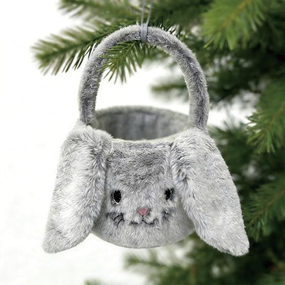Easter Bunny Basket Plush Decorative Basket for Eggs Candy and Small Gifts (Gray)