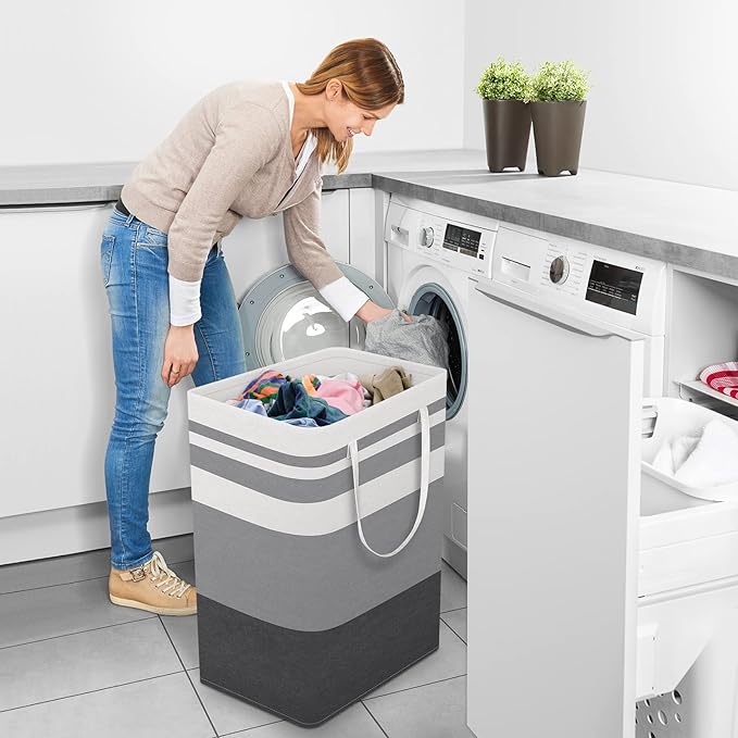 StorageRight Large Collapsible Laundry Basket Hamper with Easy Carry Handles，Freestanding Clothes Hampers for Laundry, Bedroom, Dorm, Towels, Toys, 75L, Gradient Grey