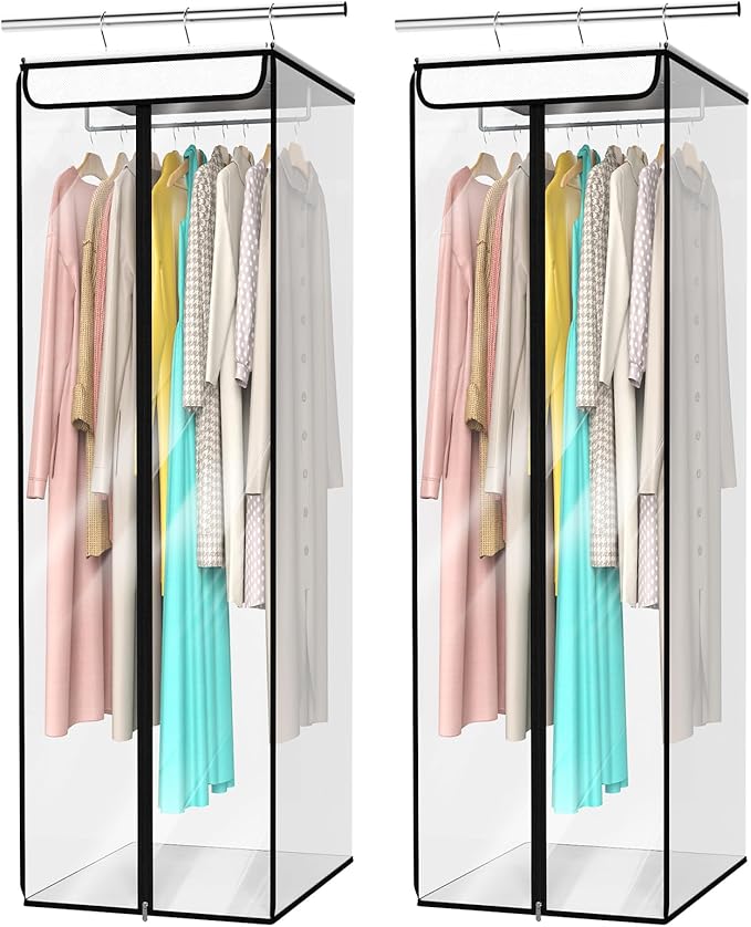 Univivi Clear Garment Bags for Hanging Clothes, 2 Pack Large Clothes Bags for Closet Storage, Premium Hanging Garment Storage Bag for Suits, Coats, Dresses, 54" (Clear)