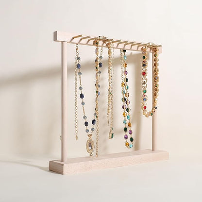 Medium necklace hanger shelf with 12 copper bars, Wooden jewelry storage organizer rack for hanger necklace bracelet, necklace display stand for boutique store【Maple】