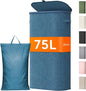 Lifewit Slim Laundry Basket with Lid, Narrow Large Laundry Hamper with Plastic Handles and Removable Bag, Tall Foldable Dirty Clothes Hampers for Laundry Room, Bedroom, Bathroom, Dorm, 75L Dark Blue