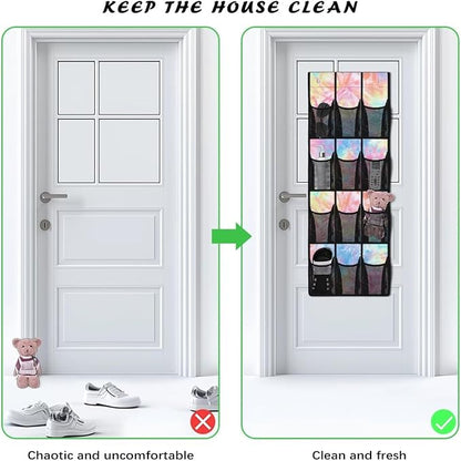12-Pocket Behind The Door Storage Organizer, Oxford Material Waterproof Foldable and Designed for Bathroom Pantry or Bedroom Use, Coloured Tie Dye