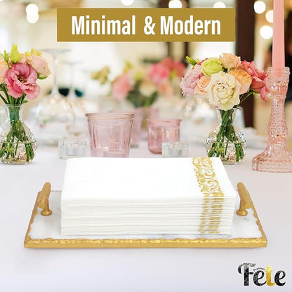 Guest Towel Holder Tray for Bathroom - Premium Marble Tray with Gold Rim - Bathroom Hand Towel Tray, The Perfect Vanity Tray for Bathroom. Ideal Valentines Day Gift.