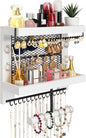 Pinzoveco Hanging Jewelry Organizer Wall Mounted With Wall Jewelry Organizer Holder For Necklaces Bracelet Earrings Ring (White)