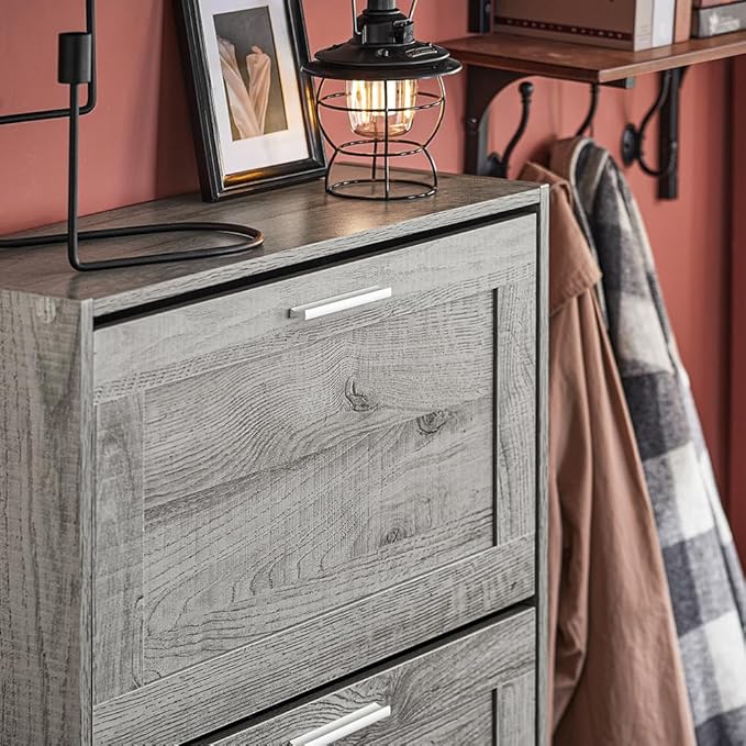 Haotian Shoe Storage Cabinet Entryway, Freestanding Shoe Cabinet with 3 Flip-Drawers Fully Enclosed Tall Shoe Rack Shoe Organizer, Grey, FSR137-L-HG