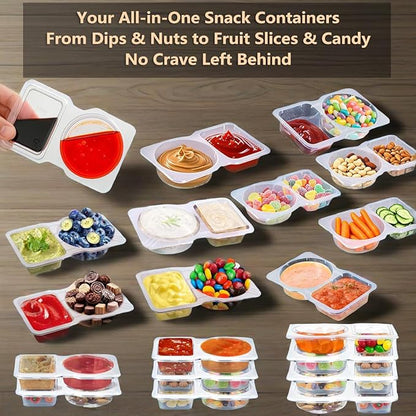 12 Sets Reusable Snack Containers Double Compartment Snackle Box Container with Lids - Leak-Proof BPA-Free Food Storage, Condiments Portion Control Dip Cups for Kids School Lunches, Meal Prep, Takeout