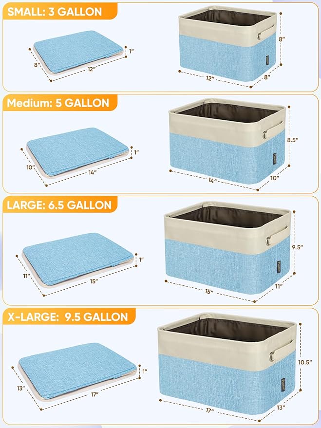 BALEINE 4 Pack Fabric Closet Storage Bins for Shelves, Linen Closet Organizers and Storage, Decorative Baskets for Organizing, Shelf, Clothes, Home, Office (Skyblue, 17''x13''x10.5'')