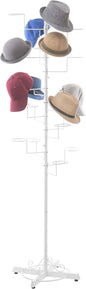 MyGift Hat Rack Stand, Cowboy Hat Display, Baseball Cap Organizer, Retail Wig Holder Storage with 20 Customizable Circular Hooks for Multiple Hats, Hat Tree Freestanding, White Metal