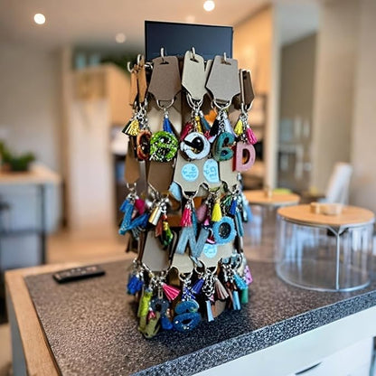 Lolalet 4 Tier Bracelet Holder, Wooden Rotating Bangle Display Stand with 42 Hooks and Tray Base, 360 Degrees Rotatable Rustic Tree Storage for Bracelets Key Chains Small Accessories -White