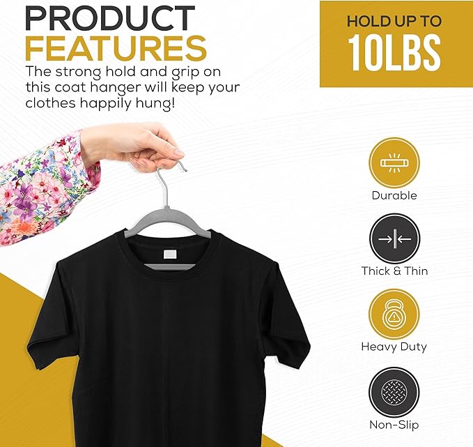 Techzoo Premium Velvet Hangers 50 Pack Ultra Thin Non Slip Adult Felt Space Saving Slim Suit Hanger for Closet Heavy Duty Coat Pants Jackets Dress Hangers 360° Swivel Hook Hold Upto 10 lbs Gray
