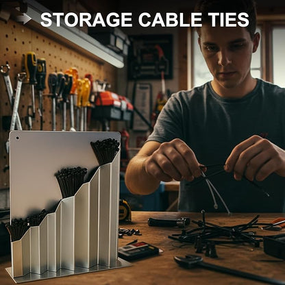 Yaocom Cable Zip Tie Storage Holder Rack Aluminum Zip Tie Organizer Wall Mount 6 Pockets with Screws for Enclosed Race Trailer Garage Shop Storage Accessories, Fit Various Lengths Cable(Silver)