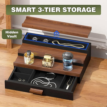 Perfume Cologne Organizer for Men: 3 Tier Wooden Perfumes Stand, Desktop Parfum Holder Wood Display Shelf with Cabinet, Bedroom Dresser Makeup Lotion Jewelry Storage Rack with Drawer