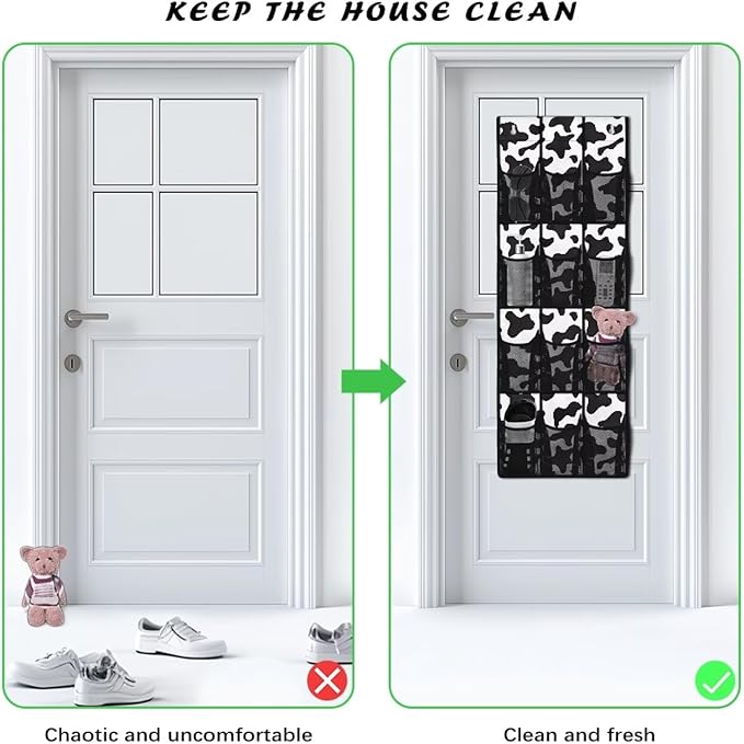 Cowhide Over The Door Shoe Organizer 12 Pockets Wall Hanging Storage Space Saving Over The Door Closet Organizer Large Capacity Shoe Holder Hanger for School