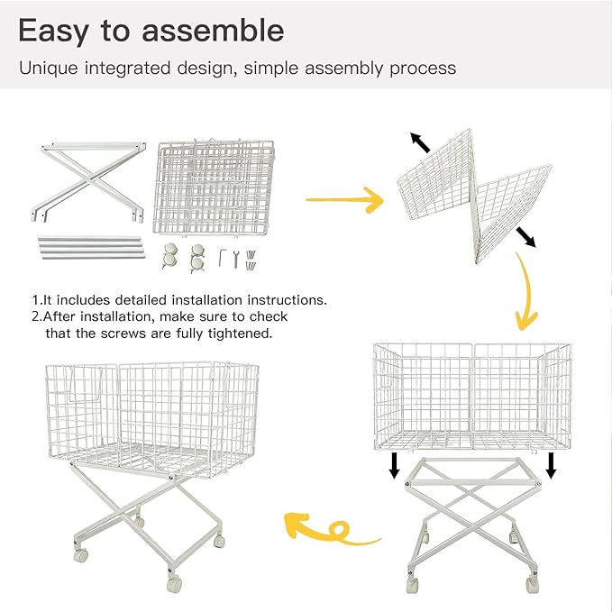 Rolling Laundry Basket with Wheels - 27" Elevated Wire Laundry Hamper, 80L Sturdy Metal Laundry Cart, 10-Min 8-Screw Assembly, Ergonomic No-Bending Mobile Clothes Bin for Laundry Room (White)