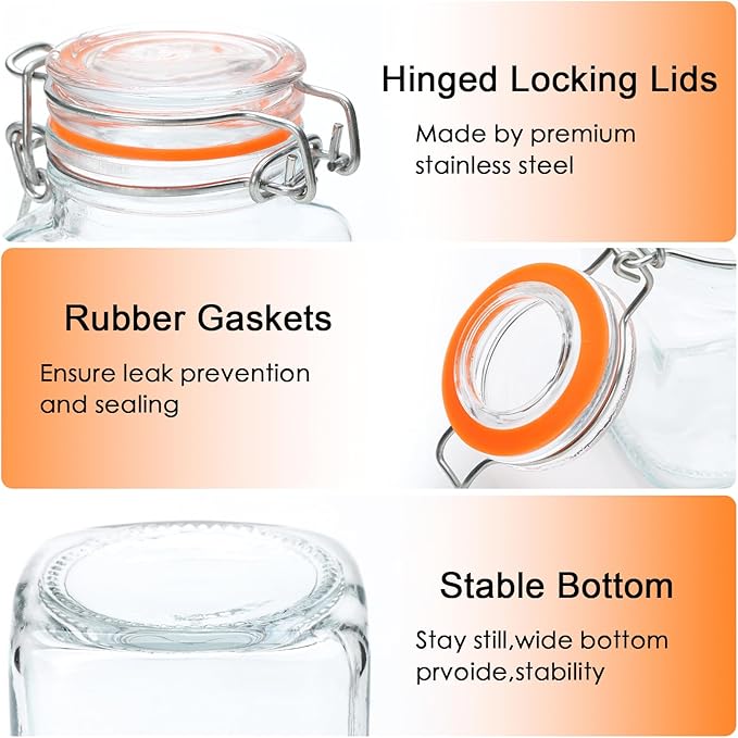 4 oz Glass Jars With Airtight Lids And Leak Proof Rubber Gasket,Small Mason Jars With Hinged Lids For Kitchen, Mini Spice Jars With Twine And Tags Labeling 30 Pack