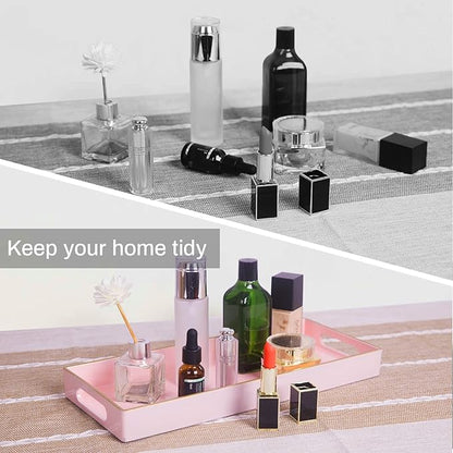 MAONAME Pink Vanity Tray, Bathroom Counter Tray, Decorative Trays with Handles, Storage Dresser Trays Organizer for Perfume, Jewelry, Makeup, 13.8" x 6" x 1.57"