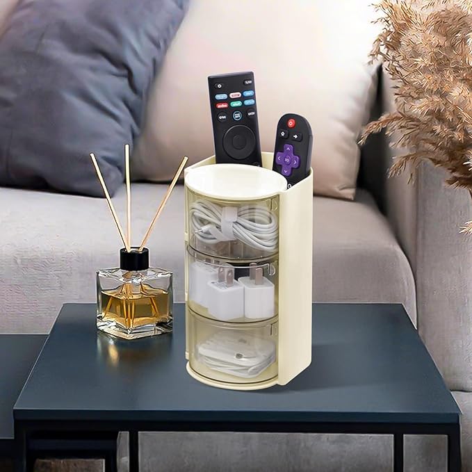 Hair Accessories Organizer with Hair Brush Holder, Rotatable Makeup Brush and Jewelry Storage Box for Hair Clips, Earrings, Necklaces, Bracelets, Rings, and Daily Accessories (Off White,3-Layer)