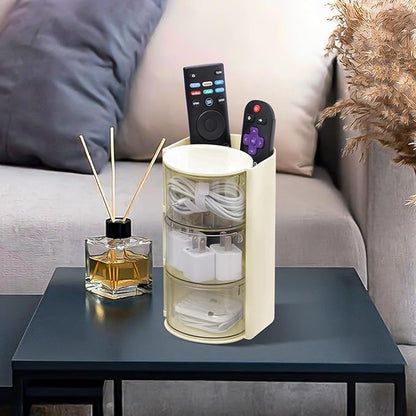 Hair Accessories Organizer with Hair Brush Holder, Rotatable Makeup Brush and Jewelry Storage Box for Hair Clips, Earrings, Necklaces, Bracelets, Rings, and Daily Accessories (Off White,3-Layer)
