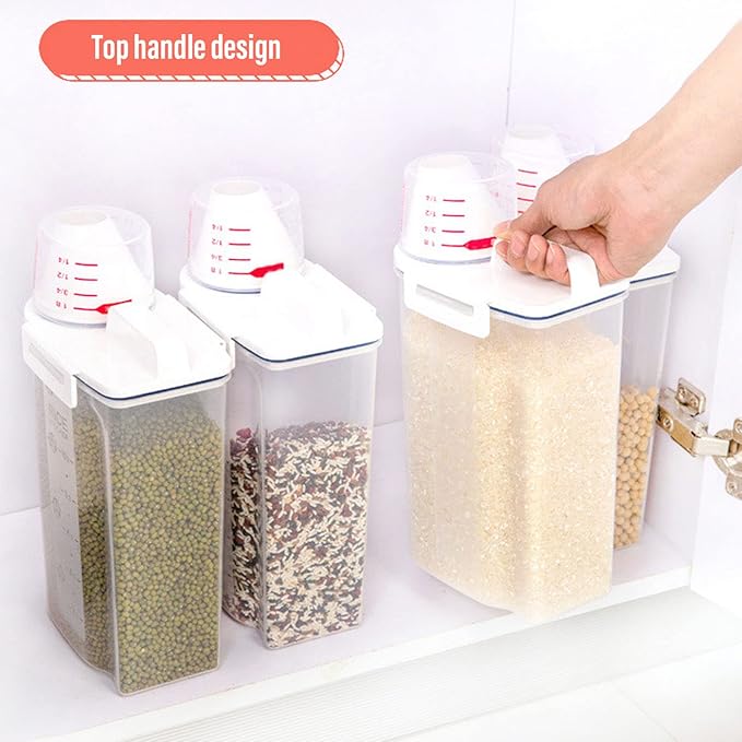 Milltrip Rice Storage Container, 2PCS Rice Storage Container 2.5L Plastic Rice Dispenser Bin with Pour Spout for Rice Beans Grains Small Dry Food