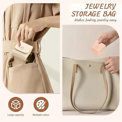 3Pcs Mini Travel Jewelry Bag Foldable Multifunctional Mini Travel Jewelry Roll Bag with Buckle Small Jewelry Box for Earrings, Rings, Necklaces