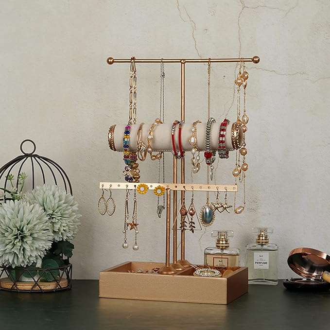Jewelry Organizer Stand 3 Tier Hanging Jewelry Organizer for Earring Necklace Bracelet Holder Jewelry Ring Perfume Organizer Box Holder Storage (3-Tier Gold)……