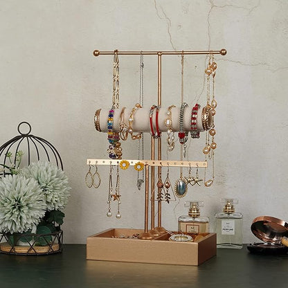 Jewelry Organizer Stand 3 Tier Hanging Jewelry Organizer for Earring Necklace Bracelet Holder Jewelry Ring Perfume Organizer Box Holder Storage (3-Tier Gold)……