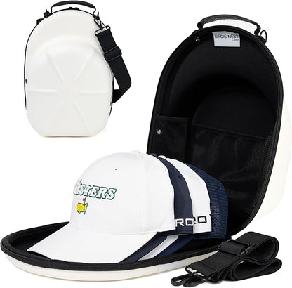 Golf Hats Baseball Caps Travel Case - Hat Carrier & Organizer | White Hard-Shell | Fits 6 Caps | Protect Hats | Ventilated EVA, Double Zipper, Handle & Strap