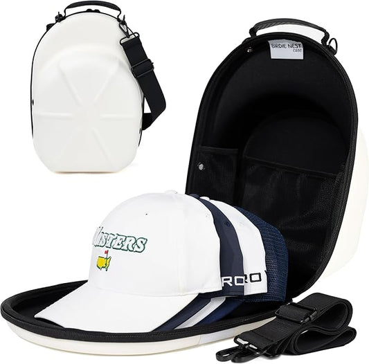 Golf Hats Baseball Caps Travel Case - Hat Carrier & Organizer | White Hard-Shell | Fits 6 Caps | Protect Hats | Ventilated EVA, Double Zipper, Handle & Strap