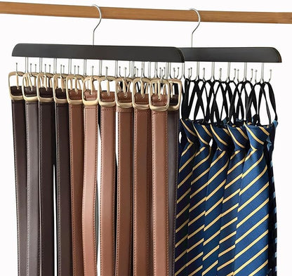 2 Pack Belt Hanger for Closet Organizer,Wooden Belt Storage Organizer with 20 Metal Hooks for Space Saving,Foldable Belts Holder for Belts,Tank Tops,Ties(Black)